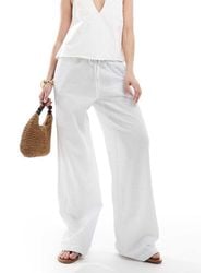 Monki - Wide Leg Drawstring Seersucker Trousers - Lyst