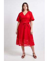 Wallis - Puff Sleeve Lace Trim Midi Dress - Lyst