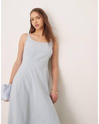 ASOS - Square Neck Cotton Linen Maxi Dress With Seam Detail - Lyst