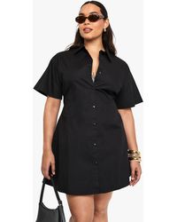 Boohoo - Plus Poplin Cinched Shirt Dress - Lyst