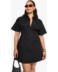Boohoo - Plus Poplin Cinched Shirt Dress - Lyst