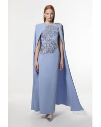 Karen Millen - Petite Placed Floral Crystal Embellished Tailored Drama Cape Maxi Dress - Lyst
