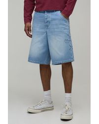BoohooMAN - Baggy Rigid Embellished Distressed Pocket Denim Shorts - Lyst