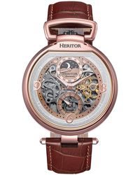 Heritor - Lincoln Leather-Band Skeleton Watch With Moon Phase - Lyst
