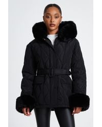 Quiz - Faux Fur Trim Jacket - Lyst