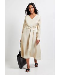 Wallis - Petite Denim Look Tie Waist Midi Dress - Lyst