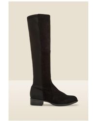 Sosandar - Gia Suede Flat Knee High Boot With Elastic Panel Leather - Lyst