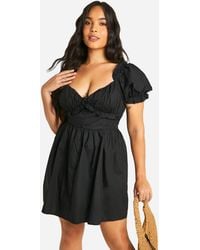 Boohoo - Plus Woven Milkmaid Button Down Skater Dress - Lyst