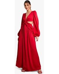 Boohoo - Textured Satin Cut Out Plunge Maxi Dress - Lyst