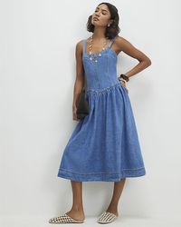 River Island - Swing Midi Dress Seamed Denim Cotton - Lyst