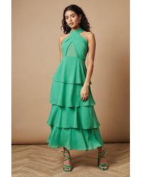 Oasis - Petite Halter Neck Cutout Tiered Maxi Dress - Lyst