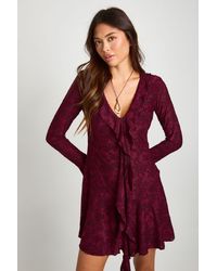 Boohoo - Burnout Floral Ruffle Front Mini Dress - Lyst
