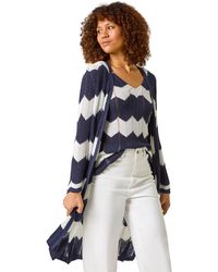 Roman - Chevron Stripe Shimmer Longline Cardigan - Lyst