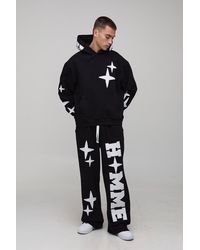 BoohooMAN - Oversized Boxy Homme Applique Hoodie And Wide Leg Jogger Tracksuit - Lyst