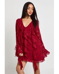 Boohoo - Burnout Floral Ruffle Shift Dress - Lyst