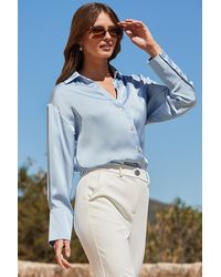 Sosandar - Powder Luxe Satin Longline Shirt Denim - Lyst