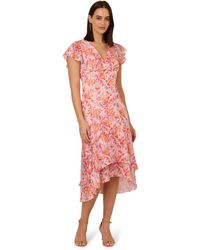 Adrianna Papell - Flounce Hem Satin Midi Dress - Lyst