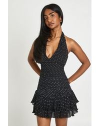 Boohoo - Polka Dot Pleated Halter Corset Top - Lyst