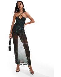 ASOS - Sheer Asymmetric Strappy Neckline Layered Ruched Maxi Dress With Body - Lyst