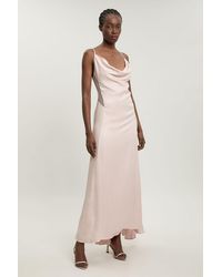 Karen Millen - Lace Insert Satin Viscose Bias Cut Maxi Dress - Lyst