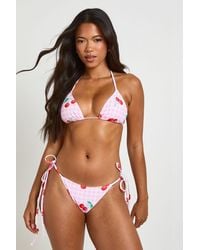 Boohoo - Gingham Cherry Print Triangle Top And Tie Side Bikini Set - Lyst