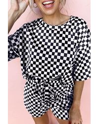 Azura Exchange - Schwarzes Karomuster-Top Und Kurze, Lässige 2-Teilige Set - Lyst