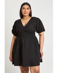 Boohoo - Plus Puff Ball Sleeve Poplin Mini Dress - Lyst