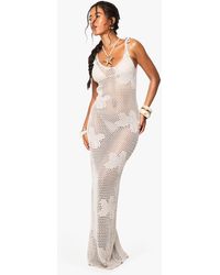 Boohoo - Crochet Floral Tie Strap Maxi Dress - Lyst