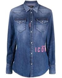 DSquared² - Icon Print Western Denim Shirt Cotton - Lyst