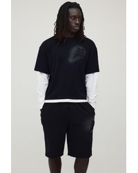 BoohooMAN - Oversized Boxy B Applique Faux Layer Washed T-Shirt And Short Set - Lyst