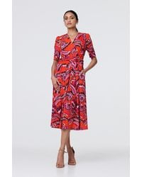 Izabel London - Tropical Print Faux Wrap Midi Dress - Lyst