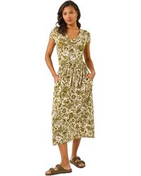 Roman - Floral Print Ruched Stretch Midi Dress - Lyst