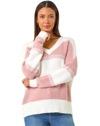 Roman - V-Neck Stripe Knit Jumper - Lyst
