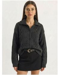 Bianco Lucci - Textured Polo Collar Button Cardigan - Lyst