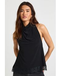 Boohoo - Slinky Cowl Neck Lace Hem Top - Lyst