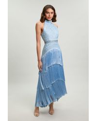 Karen Millen - Fringed Beaded Halter Neck Woven Maxi Dress - Lyst