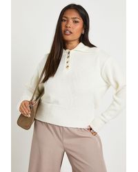 Boohoo - Plus Knitted Henley Collared Jumper - Lyst
