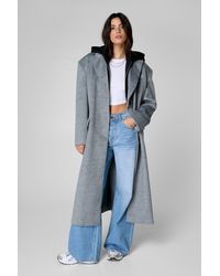 Nasty Gal - Wool Blend Hooded Insert Boyfriend Coat - Lyst