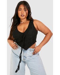 Boohoo - Plus Ruffle Front Lace Corset Top - Lyst