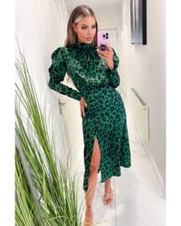 AX Paris - And Animal Print Puff Long Sleeve Midi Dress - Lyst