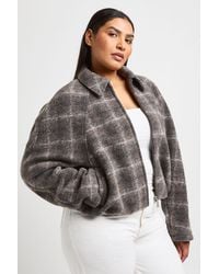 Boohoo - Plus Collared Wool Look Bomber Jacket - Lyst