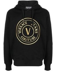 Versace Jeans Couture - Zwart Katoenen Sweatshirt Met Logodetails En Capuchon - Lyst