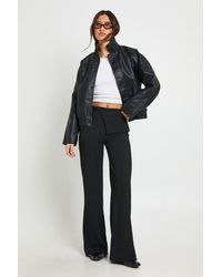 Boohoo - Textured Tie Wrap Waist Straight Leg Trouser - Lyst