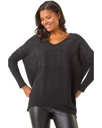Roman - Relaxed Hotfix V-Neck Knitted Jumper - Lyst