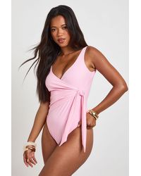 Boohoo - Tummy Control Wrap Detail Swimsuit - Lyst