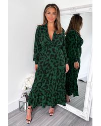 AX Paris - Leopard Print Long Sleeve Smock Midi Dress - Lyst