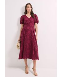 PRINCIPLES - Floral Jacquard Puff Sleeve Midi Dress - Lyst
