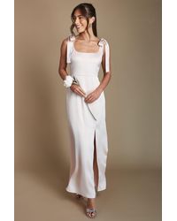 Oasis - Blush Satin Tie Shoulder Midi Bridesmaid Dress - Lyst