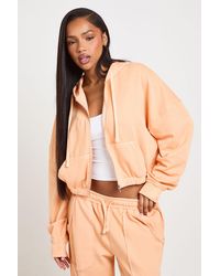 Boohoo - Washed Loopback Elasticated Hem Zip Through Hoodie - Lyst
