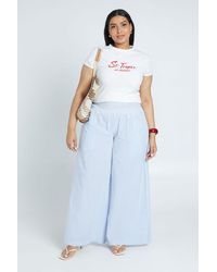 Boohoo - Plus Shirred Waist Gingham Wide Leg Trouser - Lyst
